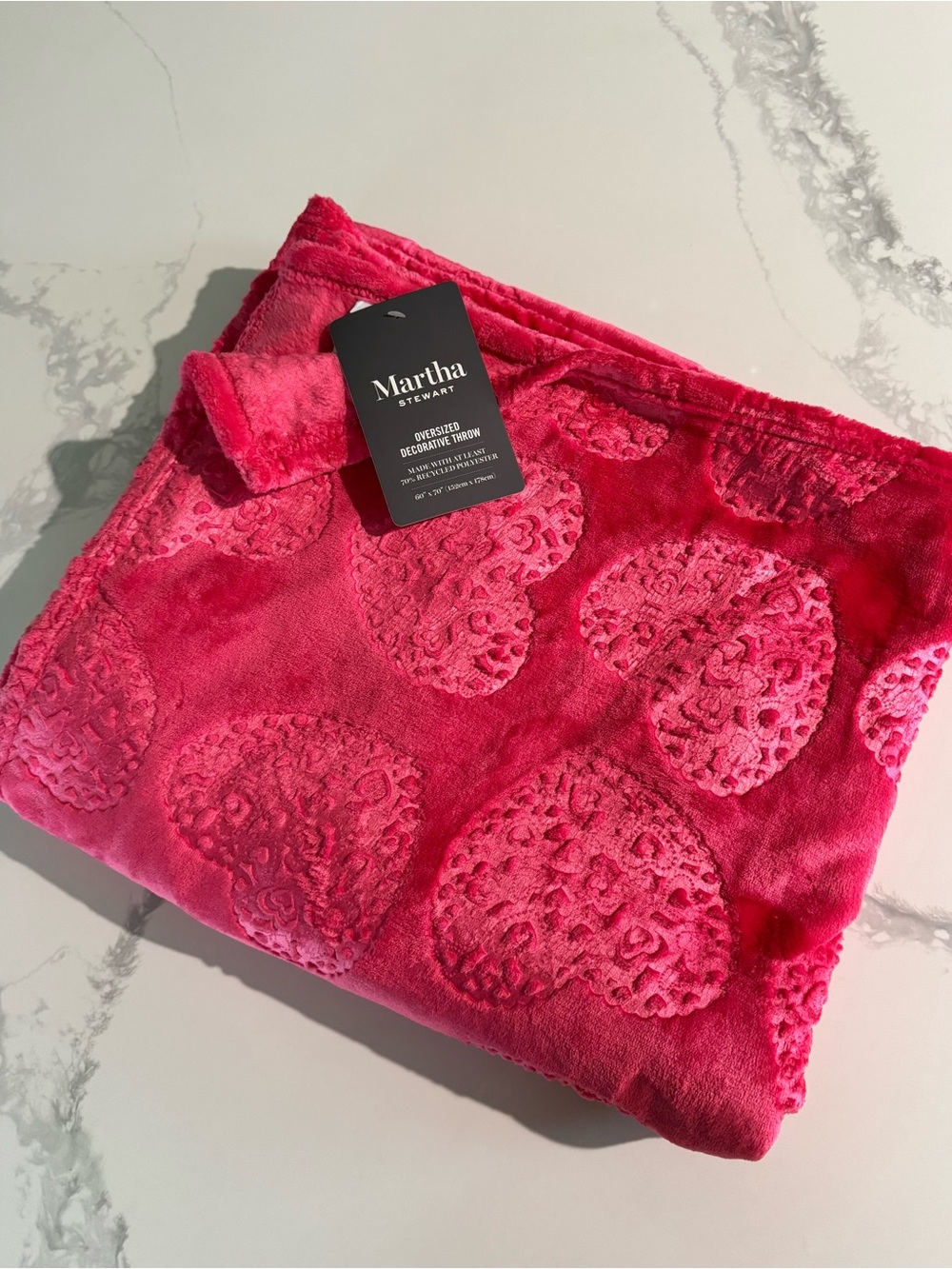 Martha Stewart Pink Hearts Oversized Throw Blanket